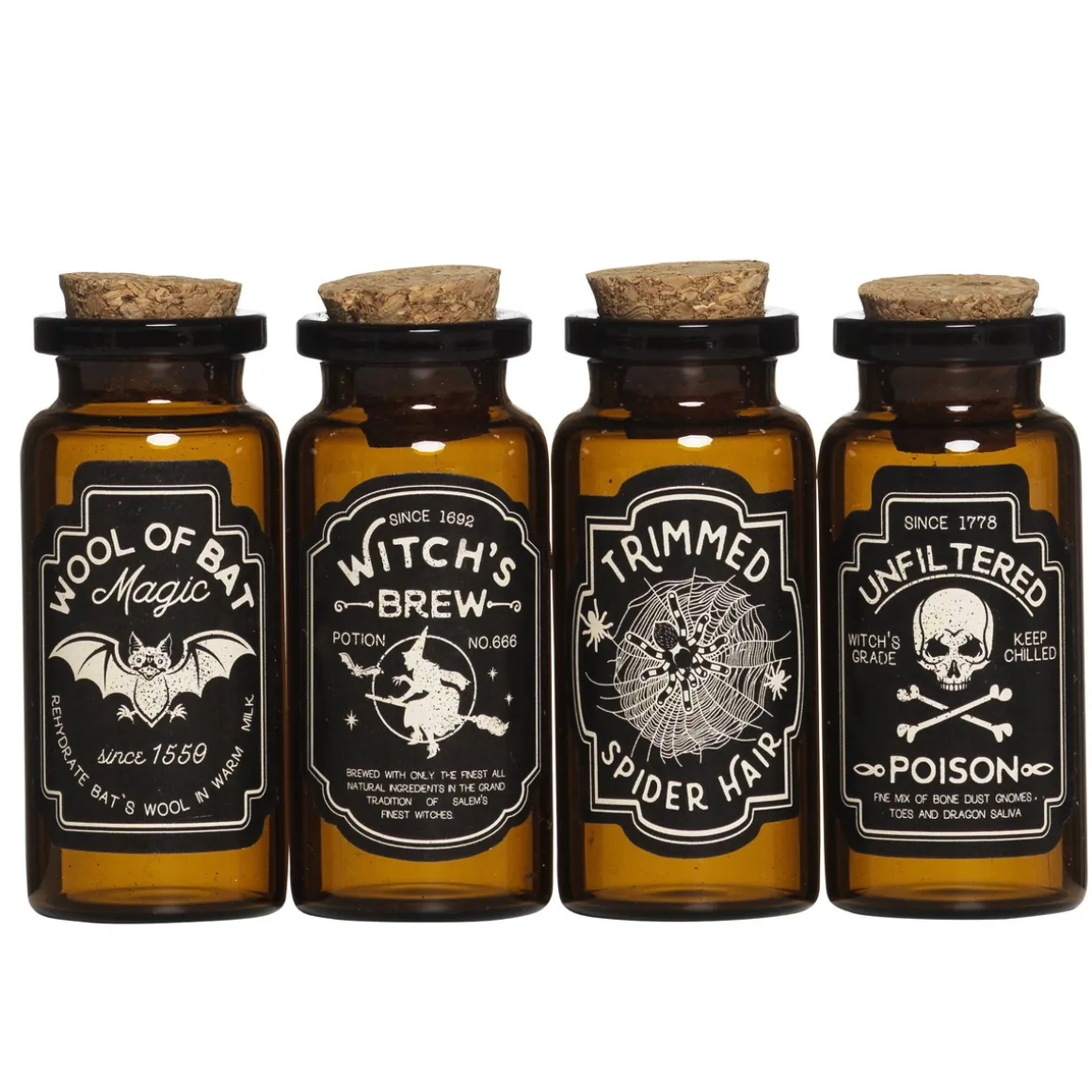 4 stk. små glasflasker med korkprop – 40 ml