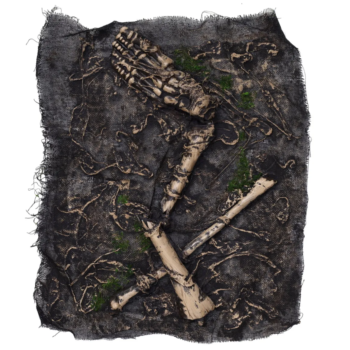 Stofdug med uhyggelige skeletdele til halloweenborddækning ca. 38×53 cm