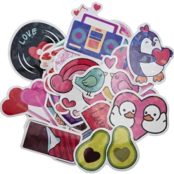 Store stickers XL-klistermærker med rosa og glitrende kærlighedstema med hjerter, 50 stk.
