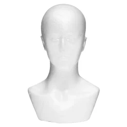 Stort hoved/buste af styropor, højde 39 cm, skulderbredde 23 cm