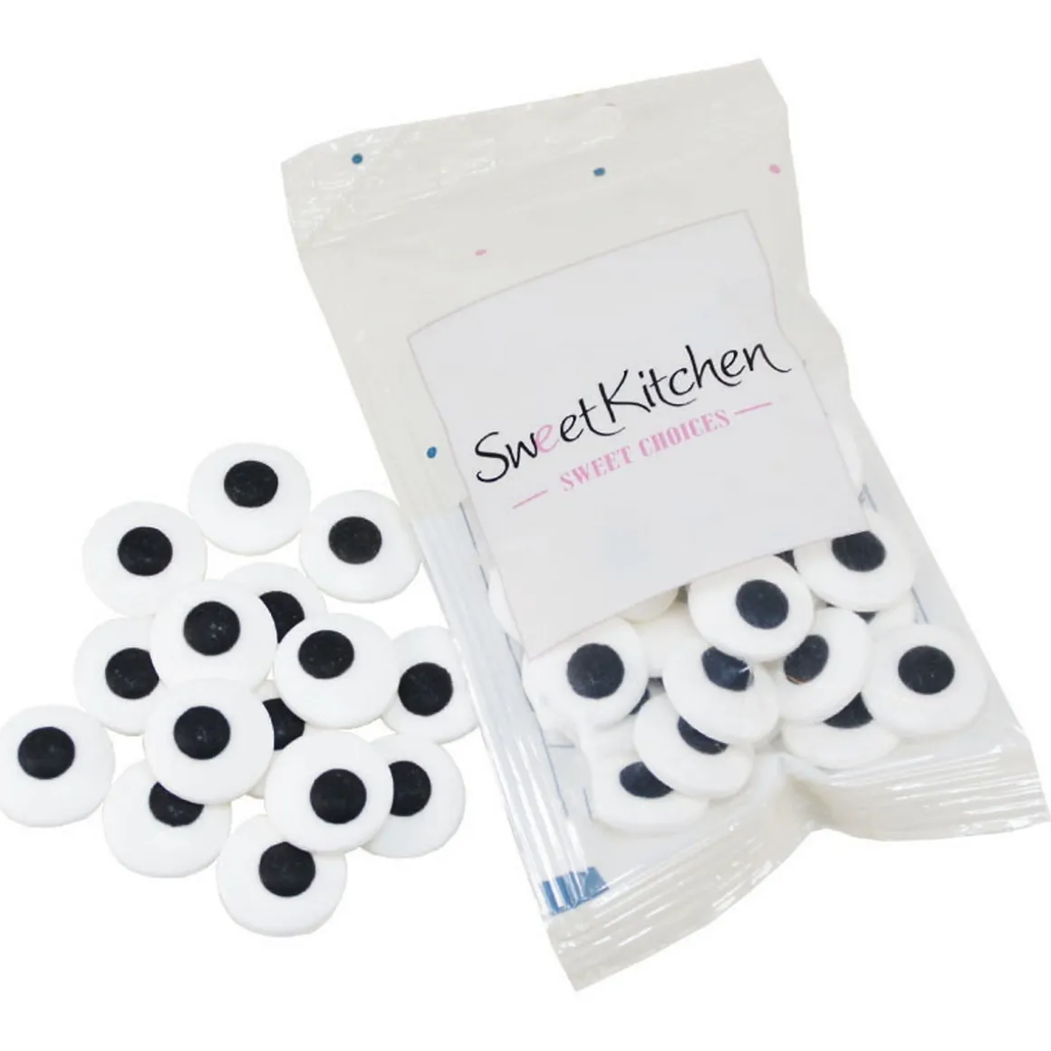 Sukkerøjne Ø18 mm, slikøjne til dekoration af kager, lagkager og muffins. 35 gram