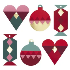 Tags, hullede etiketter til indpakning af julegaver – Grafisk jul, 36 stk., 240 g/m²