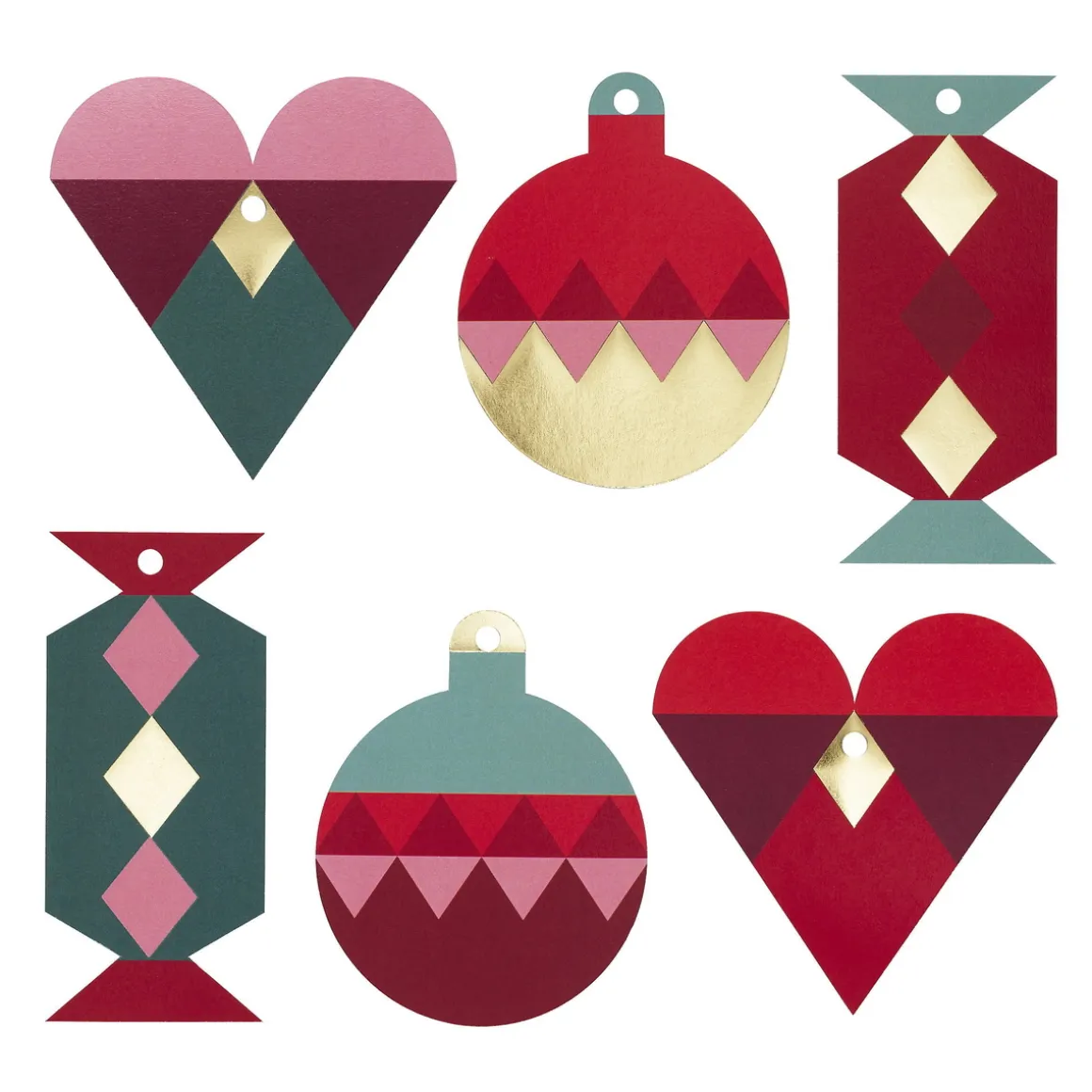 Tags, hullede etiketter til indpakning af julegaver – Grafisk jul, 36 stk., 240 g/m²