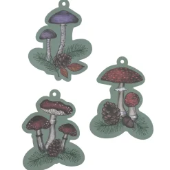 Tags med svampe, 9 stk. i 3 forskellige design. Længde 9,5 cm, 240 g/m²