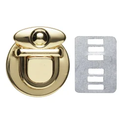 Taskelås af metal, guldfarvet, 3×3,4 cm