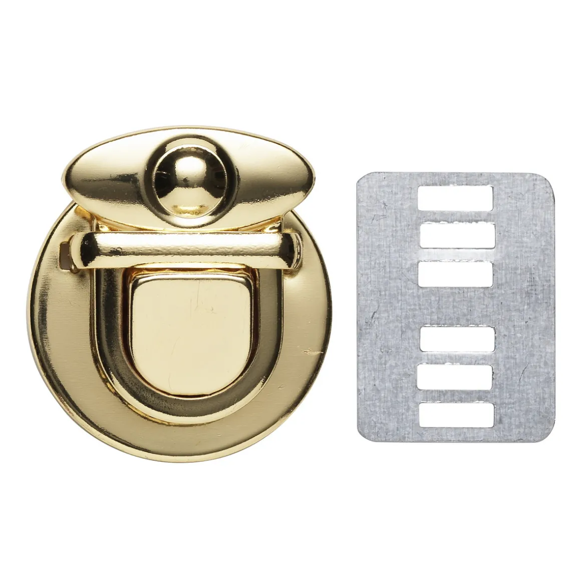 Taskelås af metal, guldfarvet, 3×3,4 cm