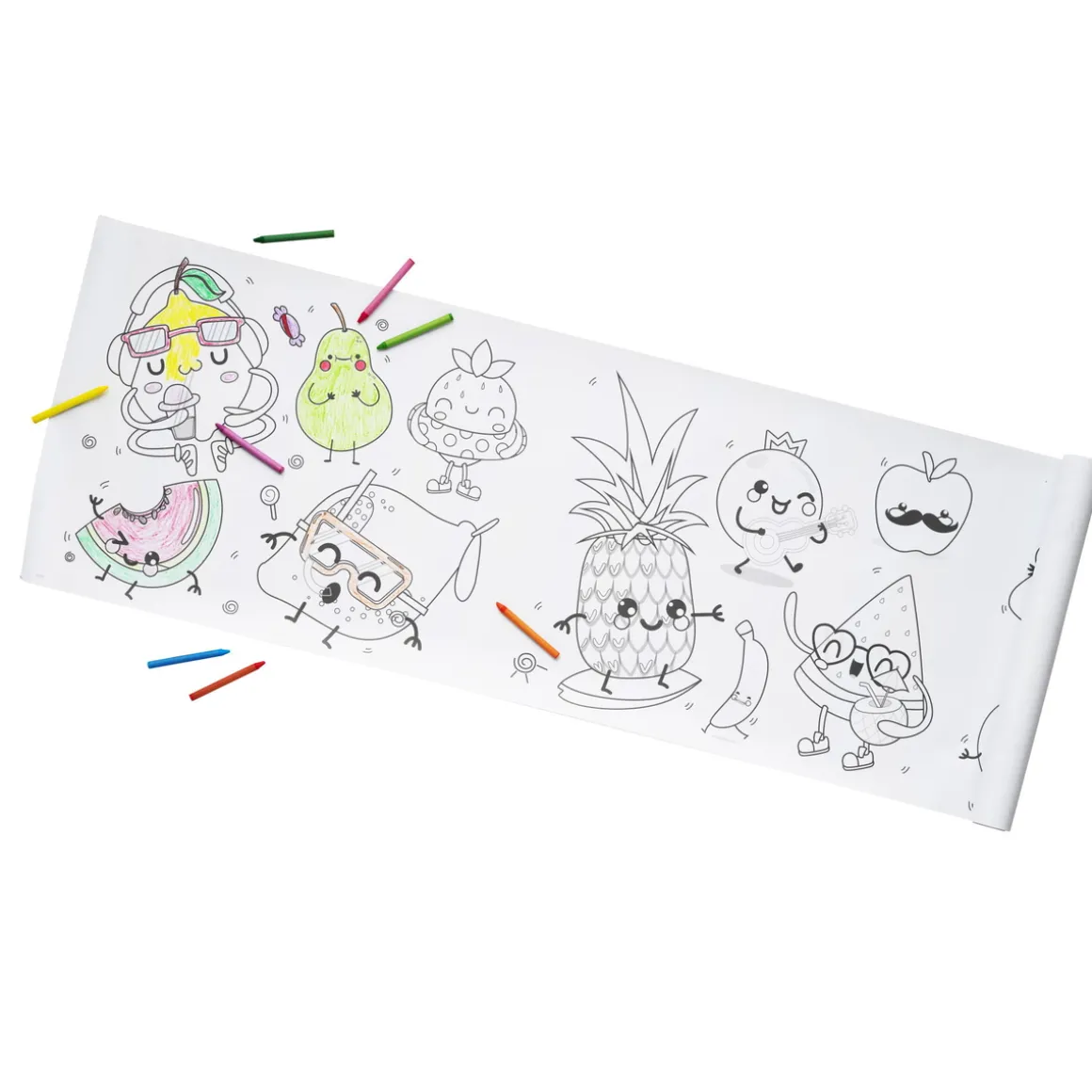 Tegnerulle Happy Fruit, farvelæg masser af glade frugter – rullen måler 40×300 cm