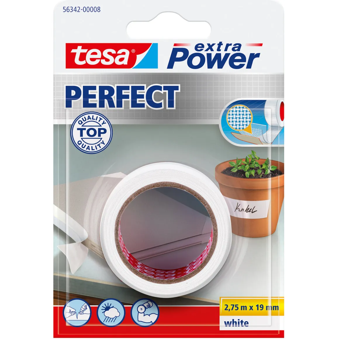 Tesa Extra Vævtape 19 mm Hvid