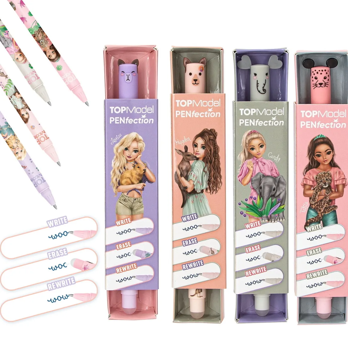 Topmodel gelpen, der kan viskes ud, med dyremotiv. Pris pr. stk., sælges assorteret online