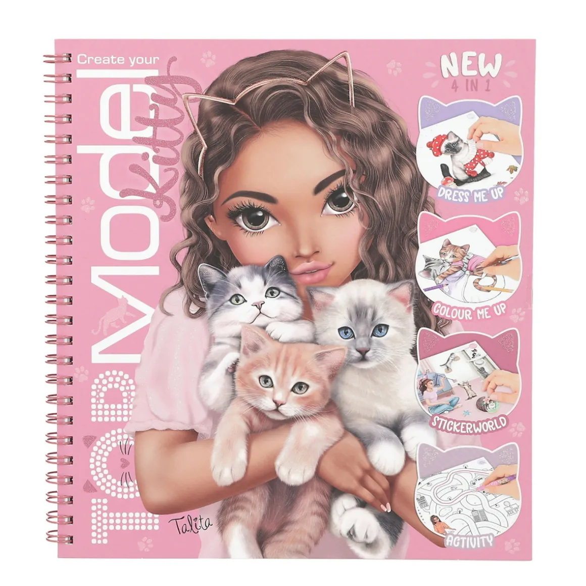 TOPModel hobbybog Kitty + 5 ark med stickers, 47 sider, 20,2×22,2 cm