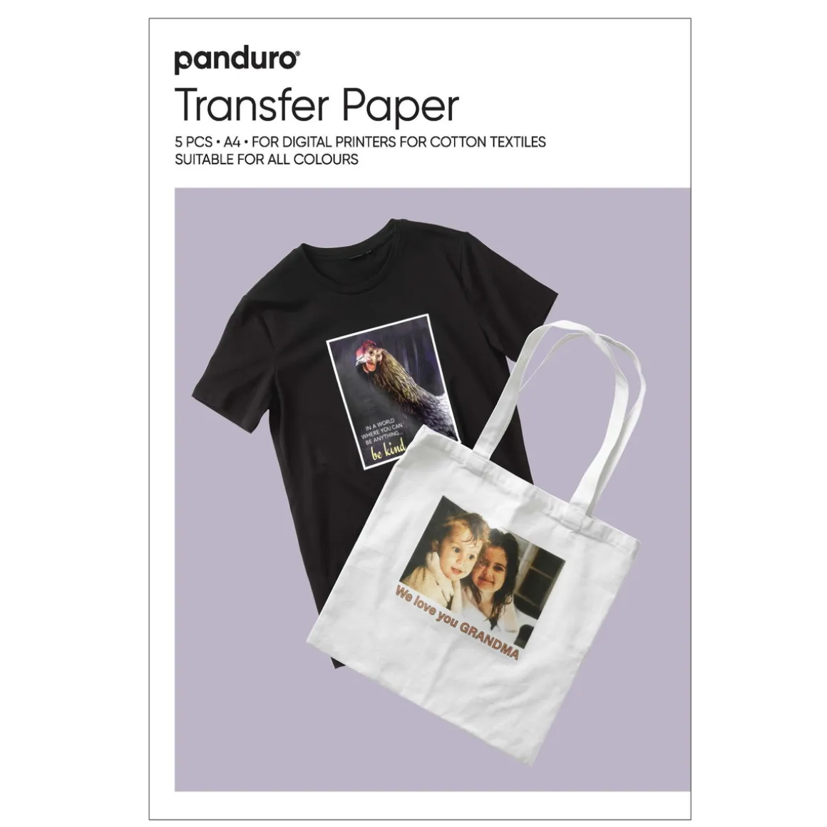 Transferpapir 5-pak i A4 til digitale printere til lyse og mørke bomuldsstoffer