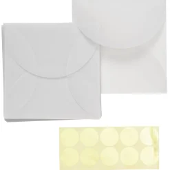 Transparente kuverter 10 stk. 15×15 cm + 10 gyldne stickers til forsegling