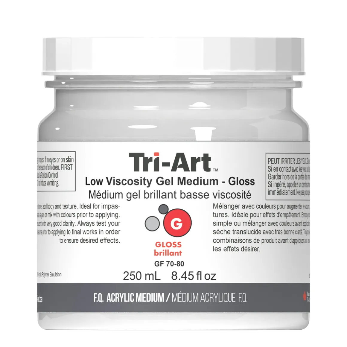 Tri-Art Low Viscosity Gel Gloss 250 ml, blankt, gelbaseret fortyndingsmiddel til akrylfarver