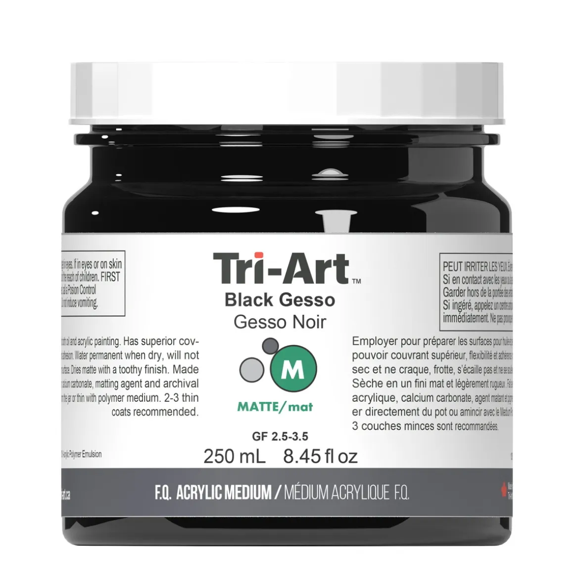 Tri-Art Medium Gesso Black 250 ml, sort grunder til akrylfarve