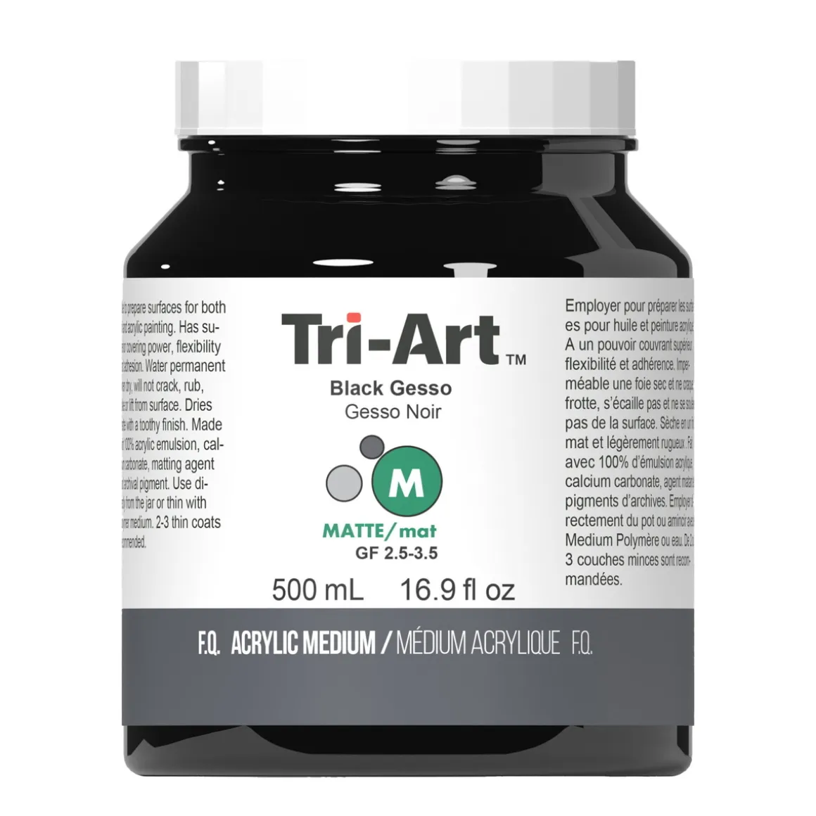 Tri-Art Medium Gesso Black, 500 ml, sort grunder til akrylmaling