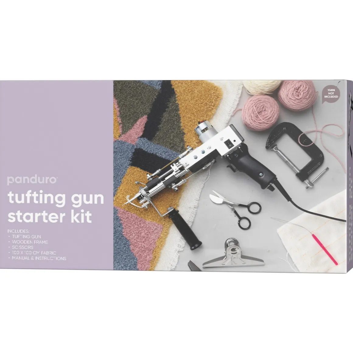 Tufting Gun startkit, tuftningværktøj/tuftepistol, træramme, stof og meget tilbehør