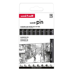Uni Pin Fineliner 8-pak, Set #2 – 7 fineliners og 1 brush/penselspids