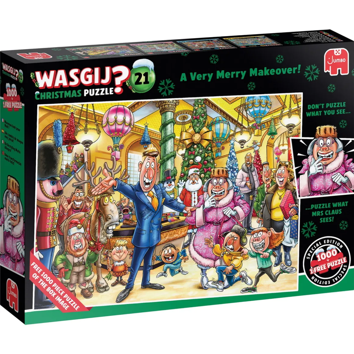 Wasgij dobbelt-puslespil #21 Christmas – A Very Merry Makeover! 2 stk. puslespil à 1000 brikker, 68×49 cm