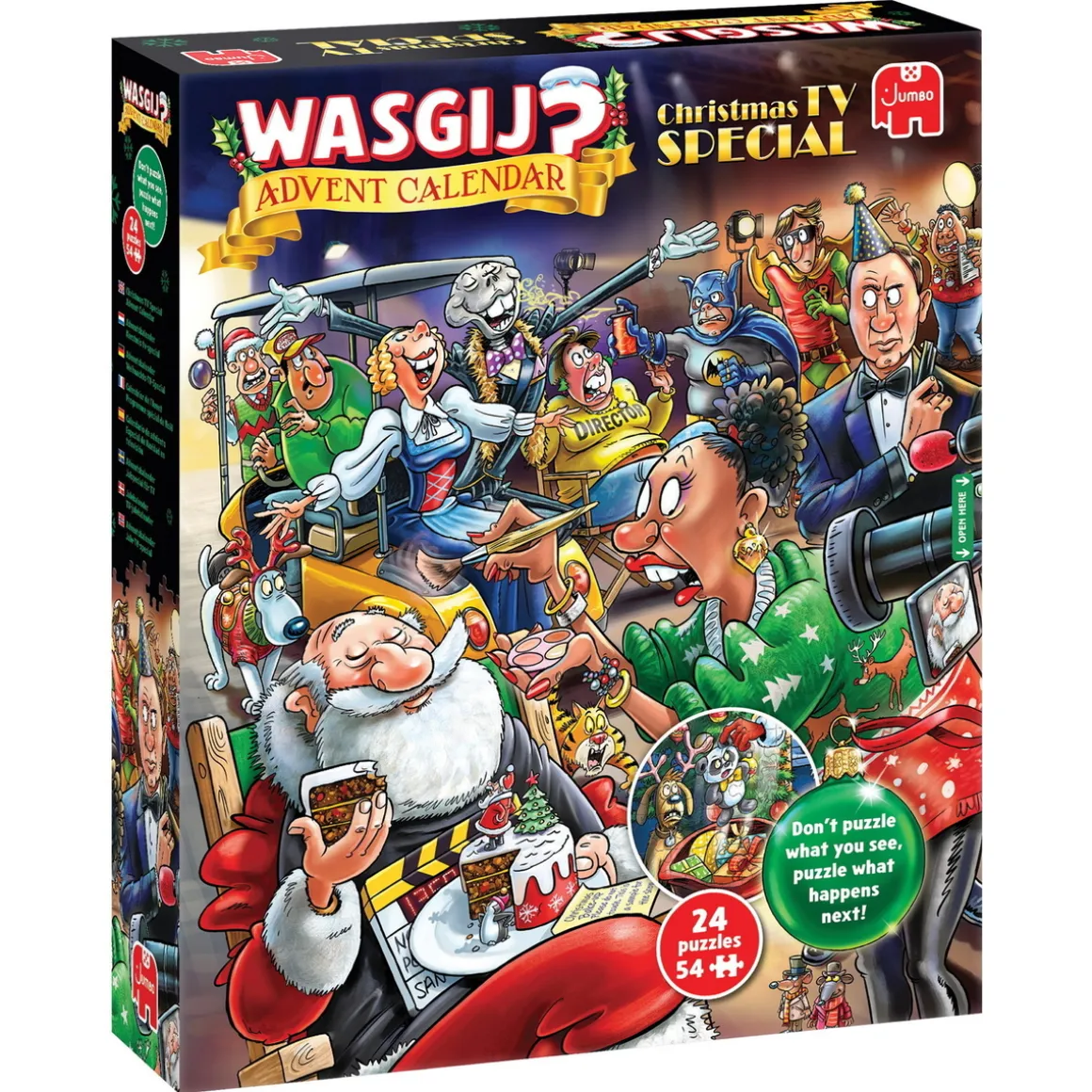 Wasgij puslespil julekalender 2026 – Christmas TV Special, 24 julepuslespil à 54 brikker!