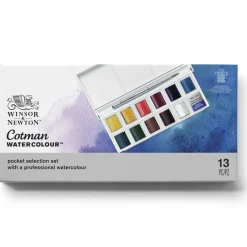 Winsor & Newton Cotman Pocket Selection, akvarelfarve i 12 half pans, etui og pensel