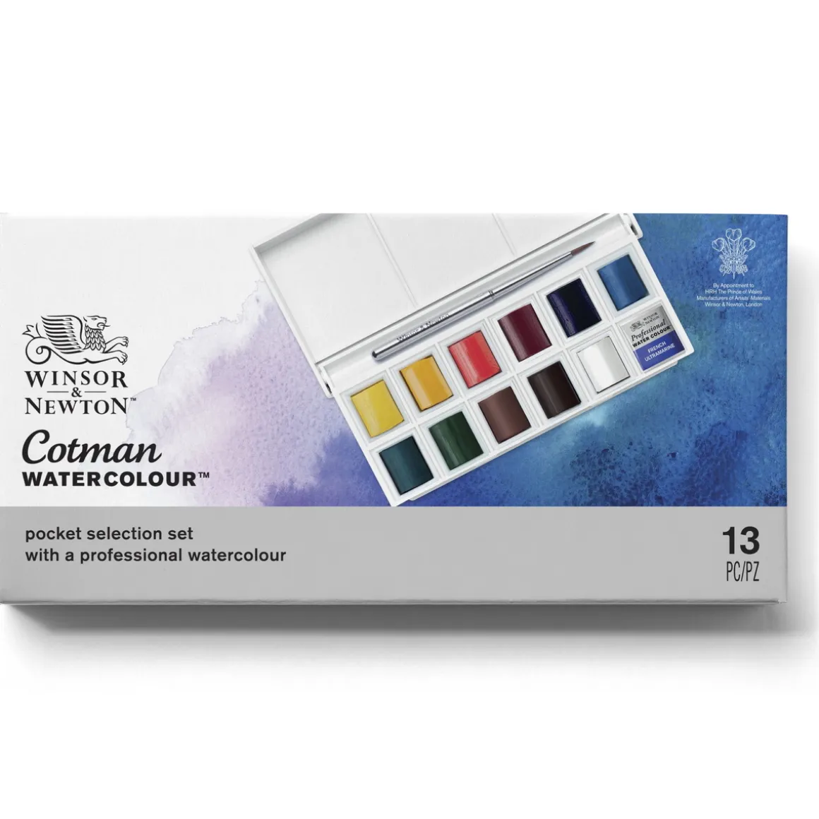 Winsor & Newton Cotman Pocket Selection, akvarelfarve i 12 half pans, etui og pensel