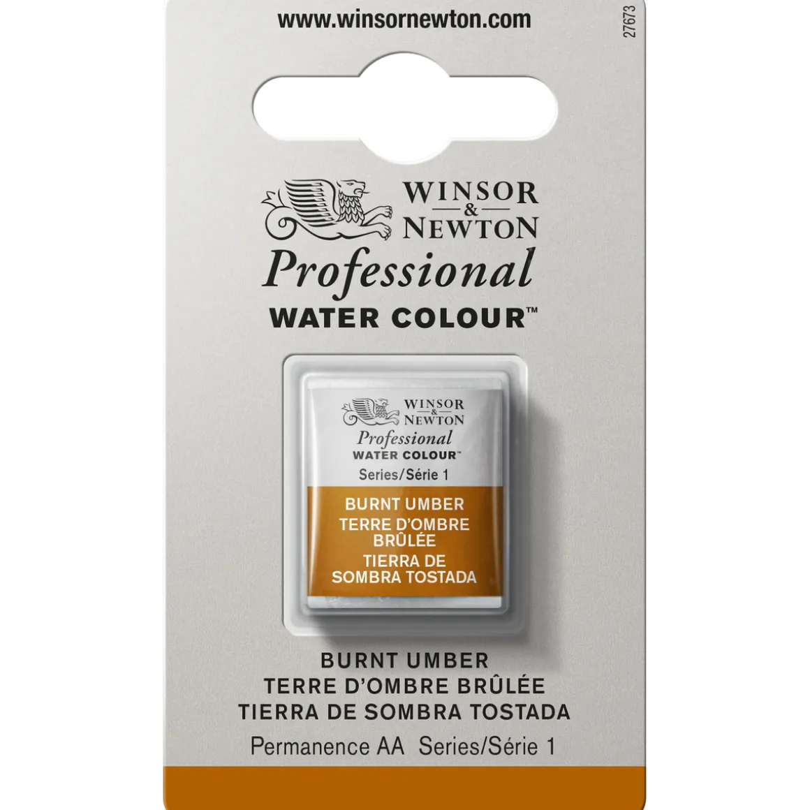 Winsor & Newton Professional akvarelfarve half pan Burnt Umber 076