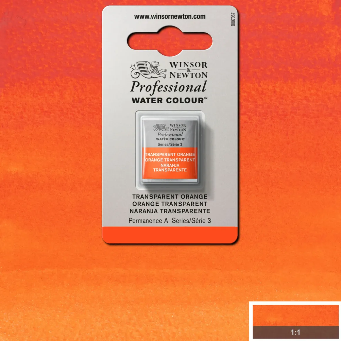 Winsor & Newton Professional akvarelfarve half pan Transparent Orange 650