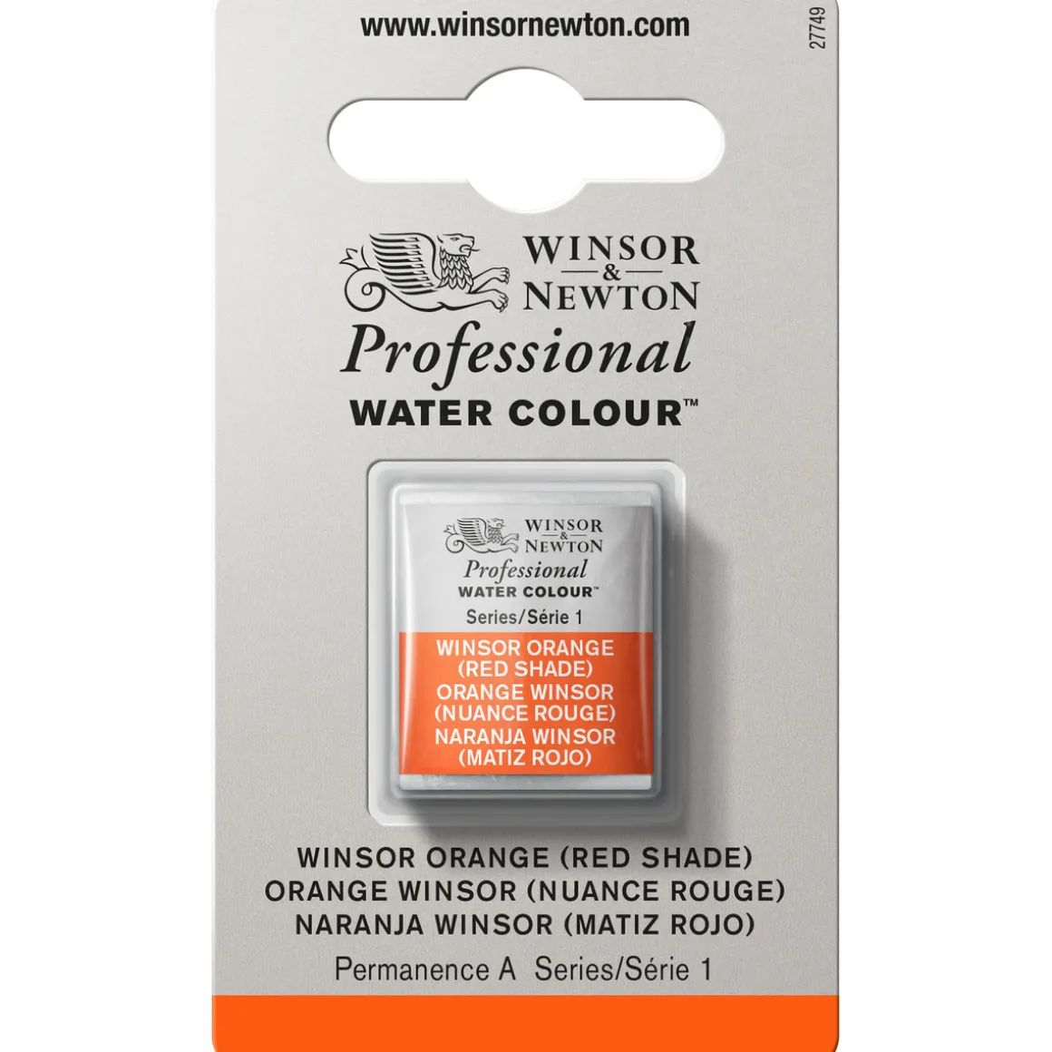 Winsor & Newton Professional akvarelfarve half pan Winsor Orange (red shade) 723