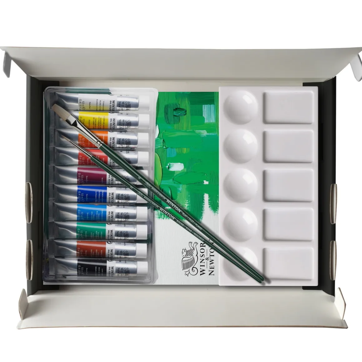 Winsor & Newton Winton Oil Kit 10×12 ml oliefarve, A4-blok, 2 pensler + palet