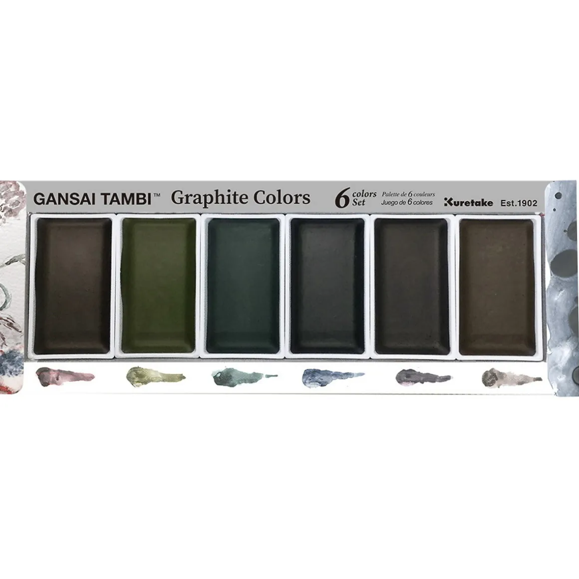 ZIG Kuretake Gansai Tambi Graphite Set – 6 stk. japanske, mørke akvarelfarver